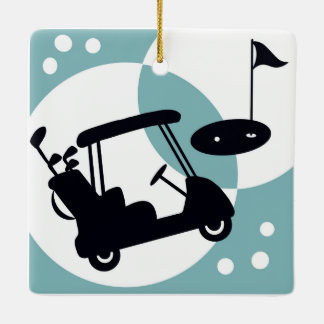 Adorno De Cerámica Golf cart & clubs on a fun, blue