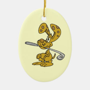 Adorno De Cerámica Golf Club Fetching Rabbit Ornament