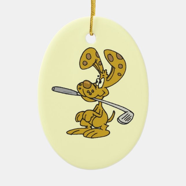 Adorno De Cerámica Golf Club Fetching Rabbit Ornament (Frente)