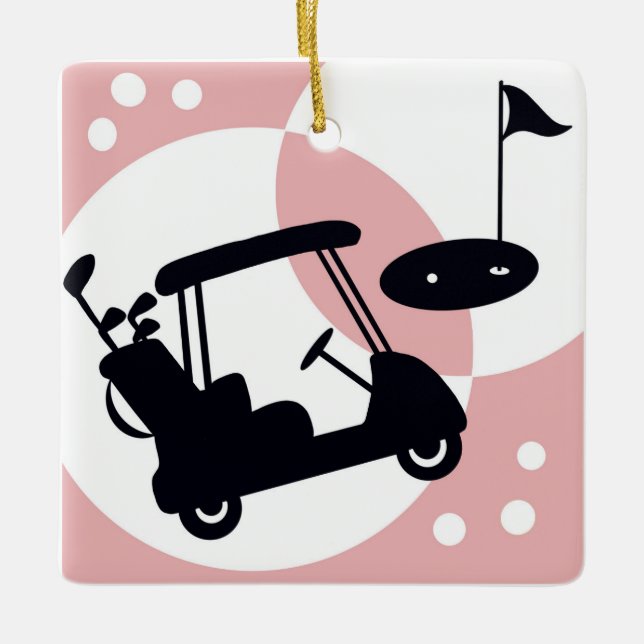 Adorno De Cerámica Golf clubs & cart on a fun, pink (Anverso)