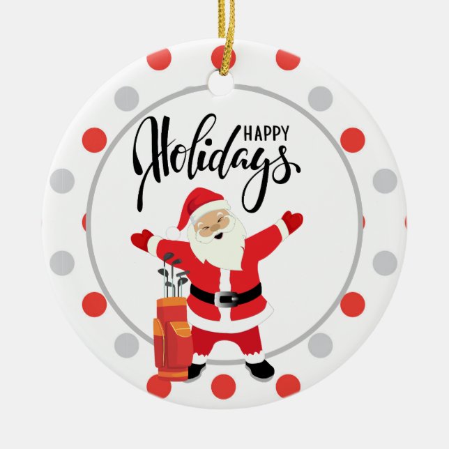 Adorno De Cerámica Golf Feliz feriado con Navidades de Santa Claus (Frente)