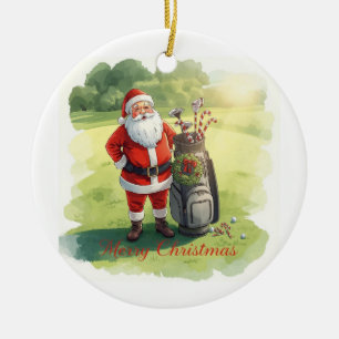 Adorno De Cerámica Golf Feliz Navidad con Santa Claus