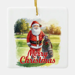 Adorno De Cerámica Golf Feliz Navidad con Santa Claus