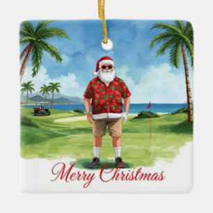 Adorno De Cerámica Golf Feliz Navidad con Santa Claus