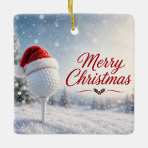 Adorno De Cerámica Golf Feliz Navidad con sombrero de Santa Bola de G