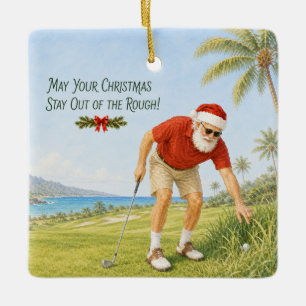 Adorno De Cerámica Golf Navidad con Papá Noel jugando golf en verde