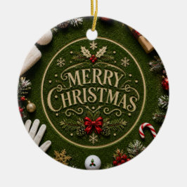 Adorno De Cerámica Golf Navidad temática sobre hierba verde