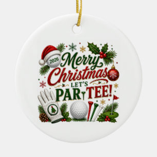 Adorno De Cerámica Golf Navidad temática sobre hierba verde