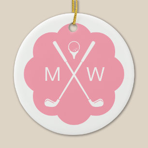 Adorno De Cerámica Golf Rosa con Monograma Personalizado