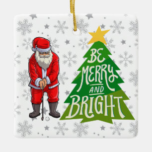 Adorno De Cerámica Golf Santa Claus con árbol de Navidad para golfist