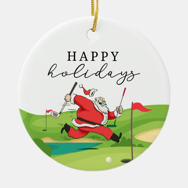 Adorno De Cerámica Golf Santa Claus Golf happy Holidays (Frente)