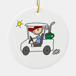 Adorno De Cerámica Golfer en carrito de golf