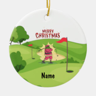 Adorno De Cerámica Golfer Santa Claus con carrito de golf para Navida