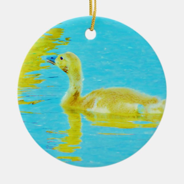 Adorno De Cerámica Goma bebé amarillo con agua azul clara (Frente)