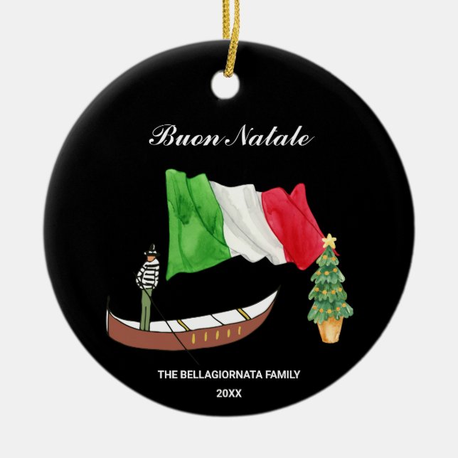 Adorno De Cerámica *~* Gondola Flag Italia Buon Natale Foto Navidades (Frente)