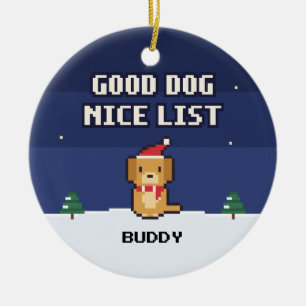 Adorno De Cerámica Good Dog Nice List Personalized Pixel Ornament