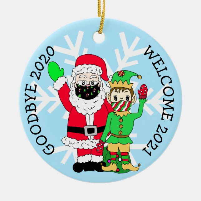 Adorno De Cerámica Goodbye 2020, Welcome 2021 Santa Elf Facemask (Frente)