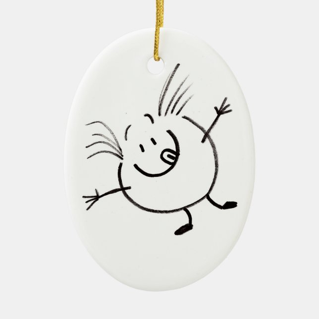 Adorno De Cerámica Goofy Doodle Guy Oval Ornament (Frente)