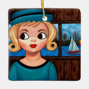 Adorno De Cerámica Googly Chica Sailor Head Vase Sailboat Cute Big Ey