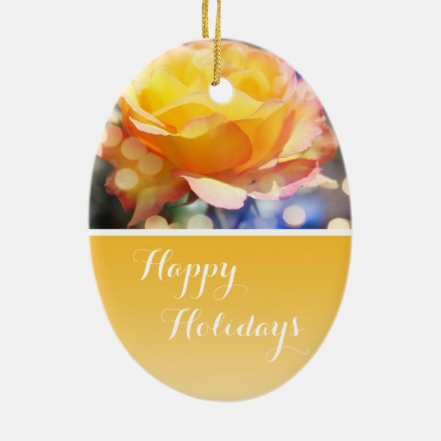 Adorno De Cerámica Gordo y elegante rosa amarillo Felices vacaciones (Atrás)