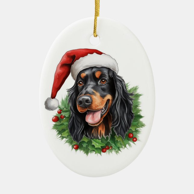 Adorno De Cerámica Gordon Setter Navidad Wreath (Frente)
