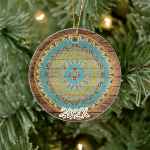 Adorno De Cerámica Gorgeous Chakras Mandala Nombre personalizado Año