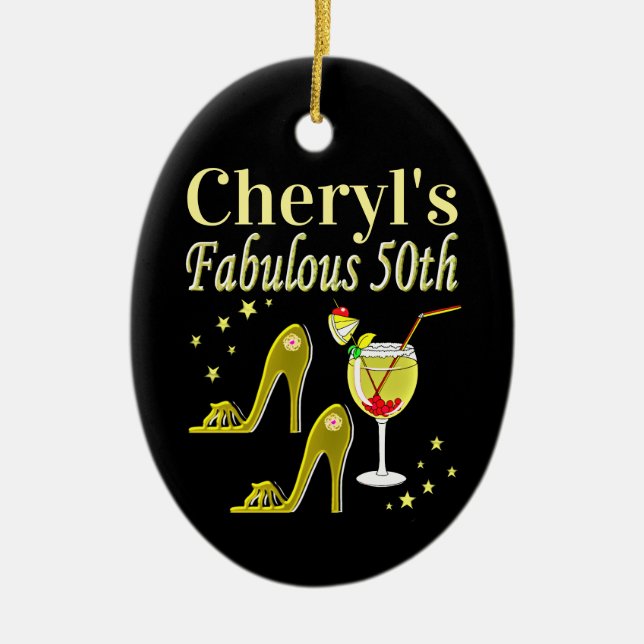 ADORNO DE CERÁMICA GORGEOUS GOLD 50TH BIRTHDAY DISEÑN (Frente)