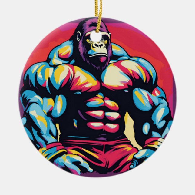 Adorno De Cerámica Gorilla Bodybuilder Lifter Pop Art Personalizado (Frente)