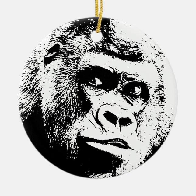 Adorno De Cerámica Gorilla de arte pop blanco negro (Frente)