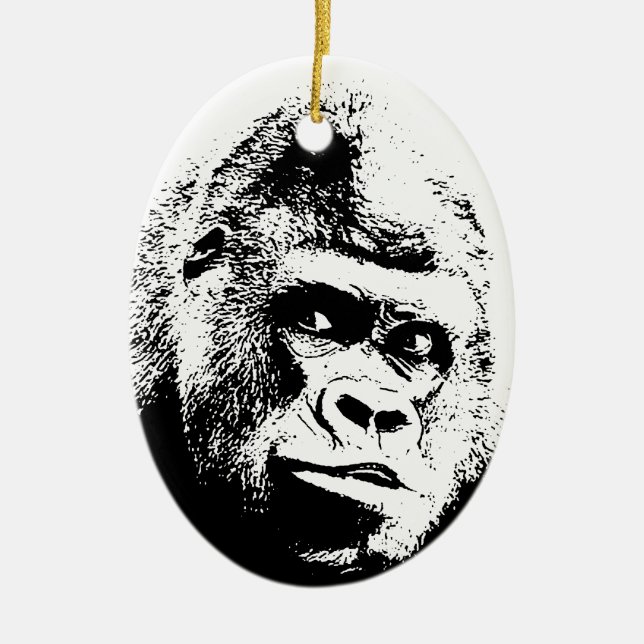 Adorno De Cerámica Gorilla de arte pop blanco negro (Frente)