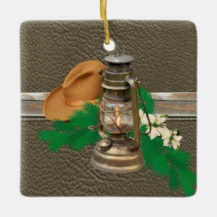 Adorno De Cerámica Gorra de Cowboy Occidental Lantern Impresión de cu
