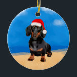 Adorno De Cerámica Gorra De Dachshund Dog On Beach Navidades<br><div class="desc">Una idea de regalo para Navidades perfectos para alguien que ama un Dachshund ,  Un regalo perfecto para tu amigo,  familia o cualquier persona que ame esta raza de perro.</div>