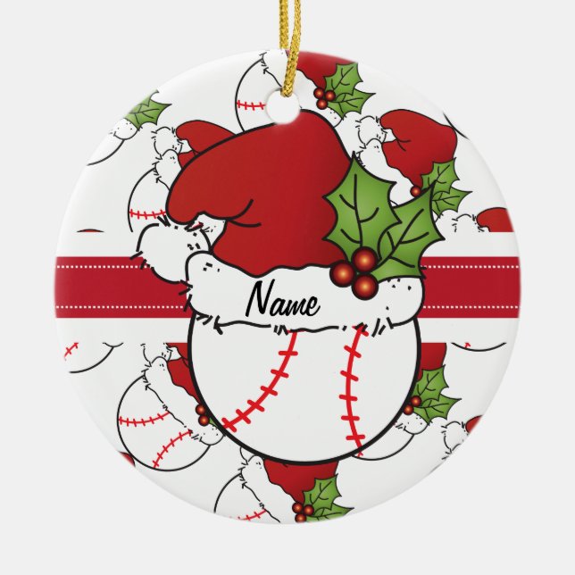 Adorno De Cerámica Gorra de Navidades de Santa en el béisbol (Frente)