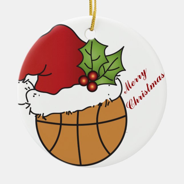 Adorno De Cerámica Gorra de Navidades de Santa en un baloncesto (Frente)