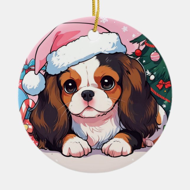 Adorno De Cerámica Gorra de Navidades pastel Cavalier King Charles Ch (Frente)