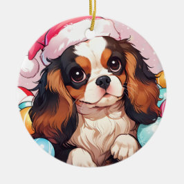 Adorno De Cerámica Gorra de Navidades pastel Cavalier King Charles Ch