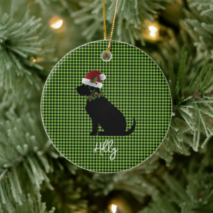 Adorno De Cerámica Gorra de Santa de Labrador Negro Acebo NOMBRE Feli