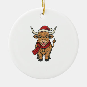 Adorno De Cerámica Gorra de Santa de vaca de las Highlands de Navidad