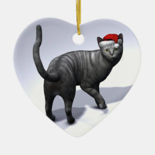 Adorno De Cerámica Gorra de Silver Tabby Santa Claus
