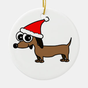 Adorno De Cerámica ¡Gorra lindo de Santa del Dachshund -
