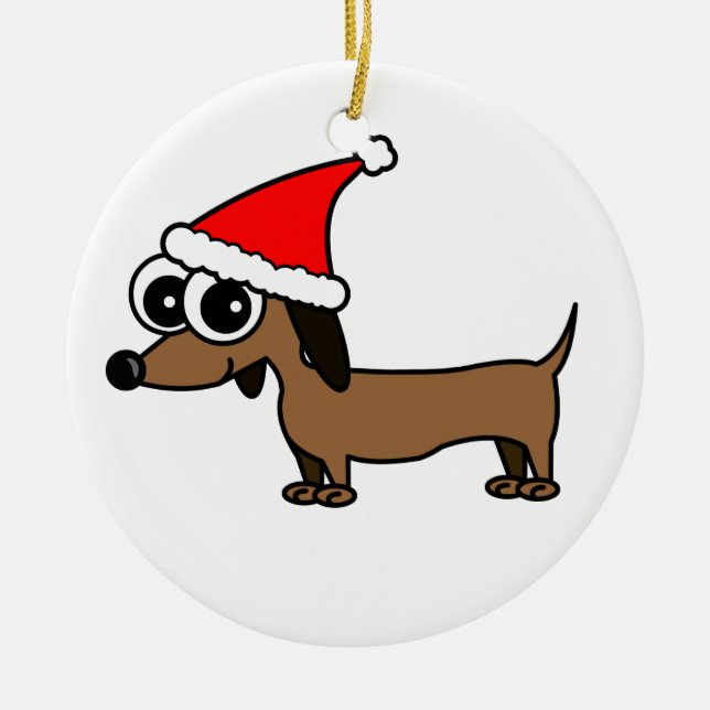 Adorno De Cerámica ¡Gorra lindo de Santa del Dachshund - (Frente)
