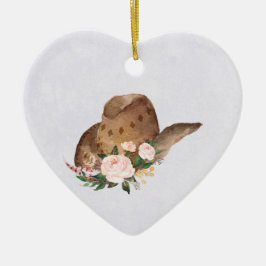 Adorno De Cerámica Gorra marrón de vaca con flores rosadas