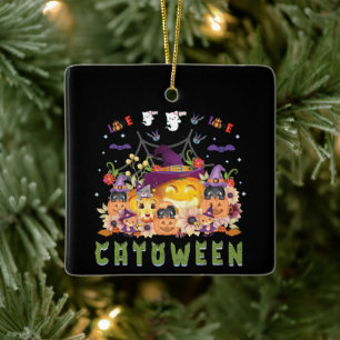 Adorno De Cerámica Gorra morado divertido Catoween, calabaza Naranja