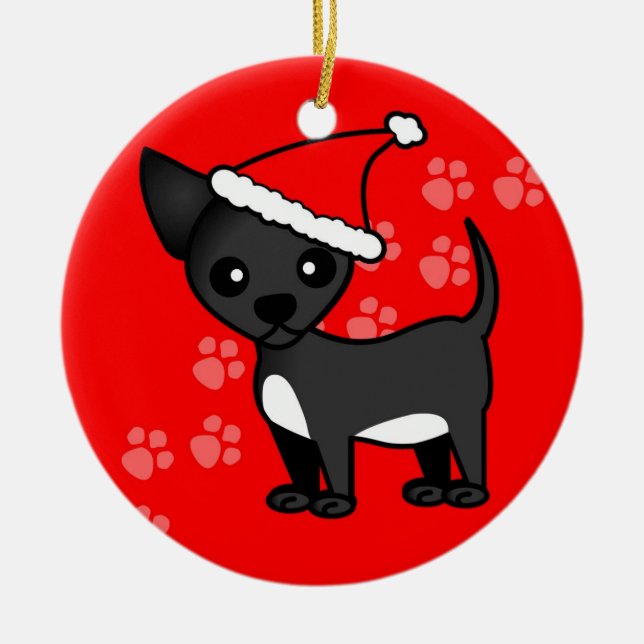 Adorno De Cerámica Gorra negro lindo de Santa de la chihuahua - verde (Frente)