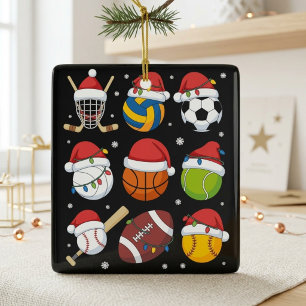 Adorno De Cerámica Gorras de Santa Balones Deportivos Navidad Amante
