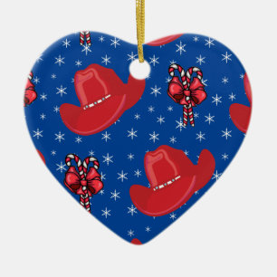 Adorno De Cerámica Gorras de vaquero del navidad y bastones de