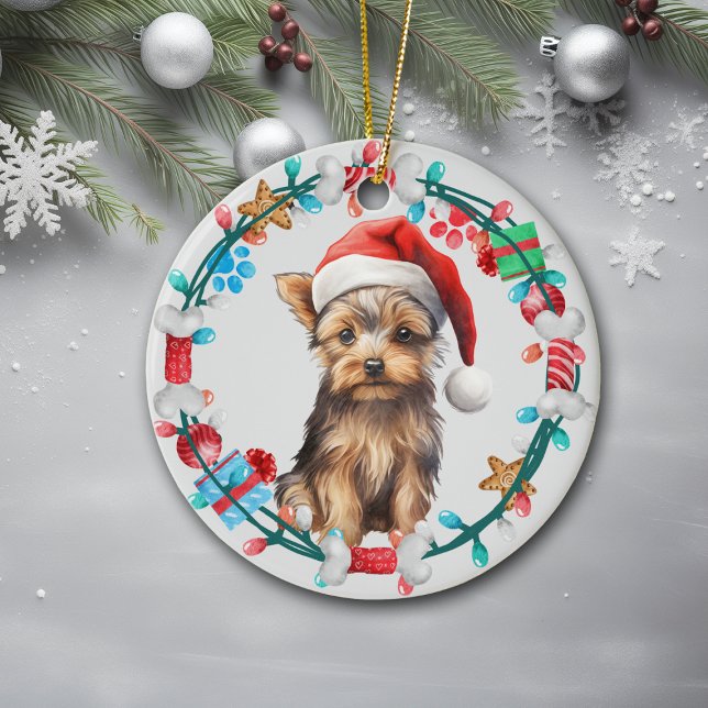 Adorno De Cerámica Gorrito de Santa Yorkshire Terrier Hueso de Perro  (Subido por el creador)