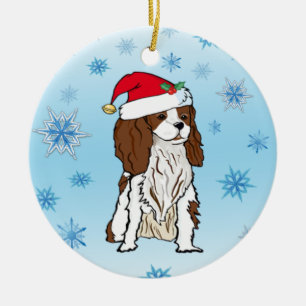 Adorno De Cerámica Gorro de Santa en Cavalier King Charles