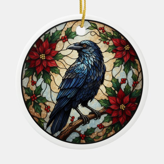 Adorno De Cerámica Gothic Christmas Raven Poinsettia Ceramic Ornament (Frente)