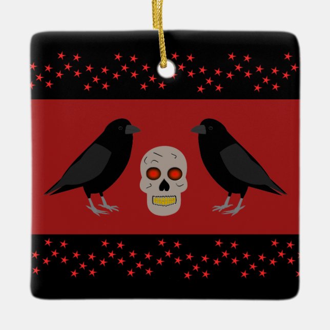 Adorno De Cerámica Gothic Skull and Guardian Ravens Halloween (Anverso)